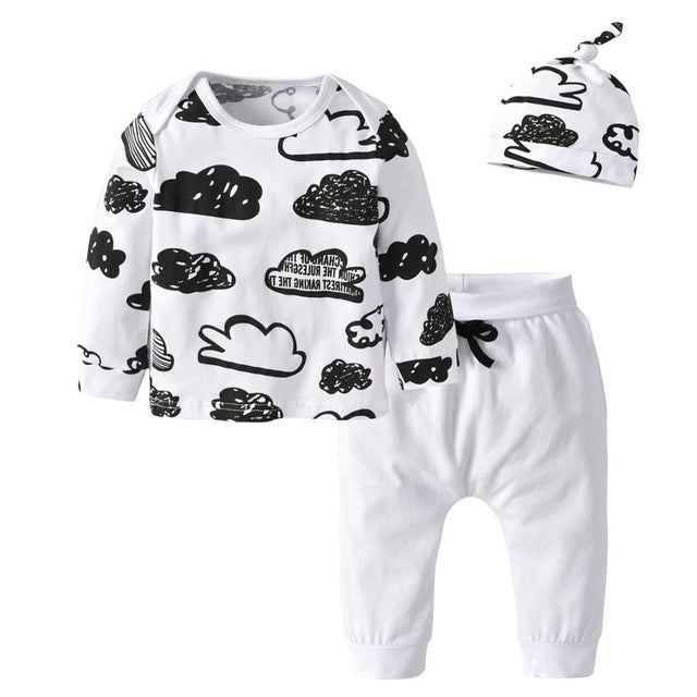 3 Pcs Newborn Baby Boy Clothes Set Cloud Boys Cotton White