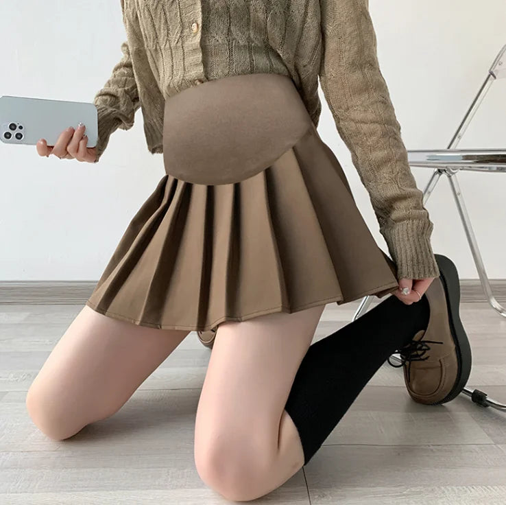 2024 Pregnant Women Pleated Skirt Adjustable Waist Maternity Belly Skirt with Lining Summer High Waist Pregnancy Suits Skirts
