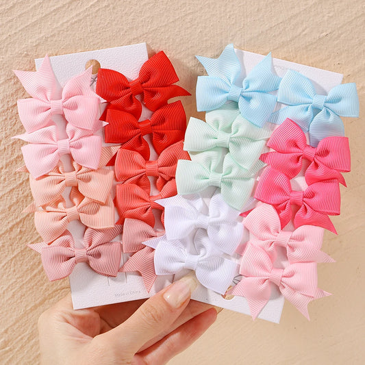6pcs/10Pcs Kids Solid Color Ribbon Bows Hair Clips for Baby Girls Handmade Bowknot Hairpin Barrettes New Year Hair Accessories